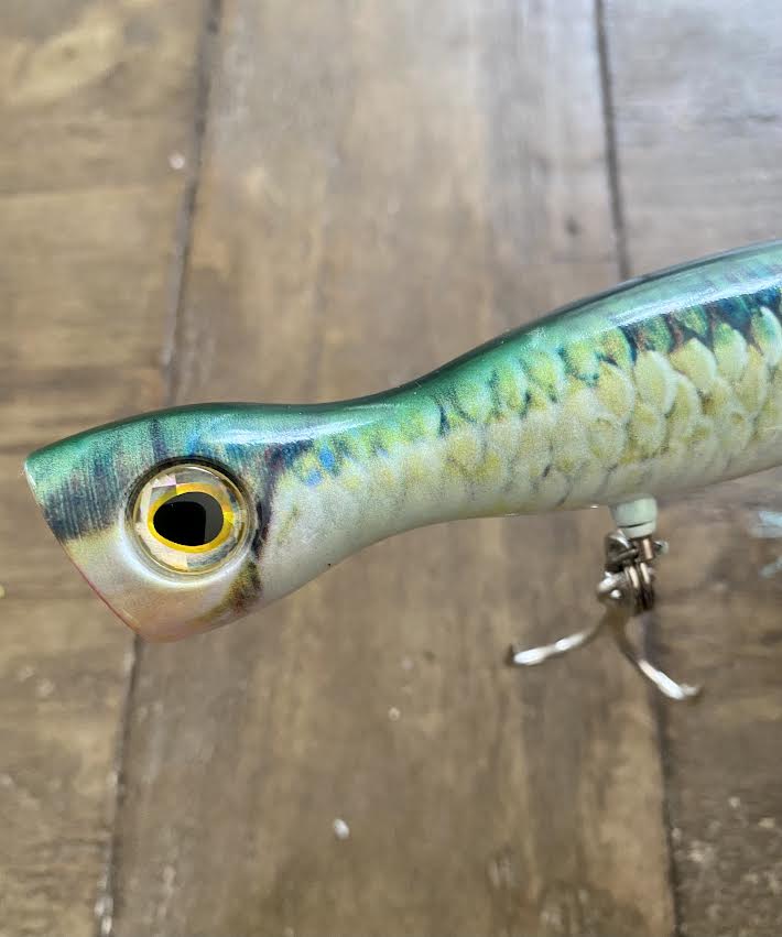 fish lure scales New-Fish Scales Sinking Popper: 5” 3.5 oz Yellow/Green/White Tuna & St – All or Nothing .US