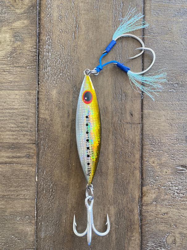 commercial tuna lift pole fishing jigs for sale Hogy Harness Jig, 6oz, Olive Silver quality plated layers TUNA Bomb - Torpedo Keel