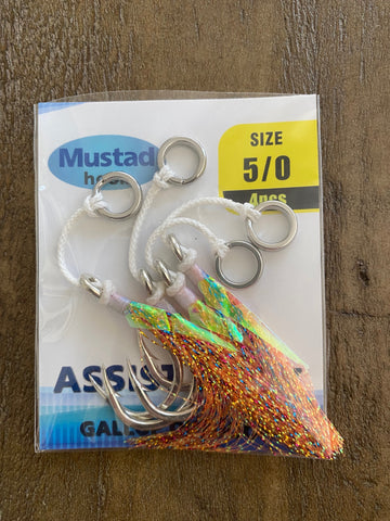 (4) AON -Mustad Custom Assist Jig Hooks  -300lb with Split Rings  -Salt water Hooks