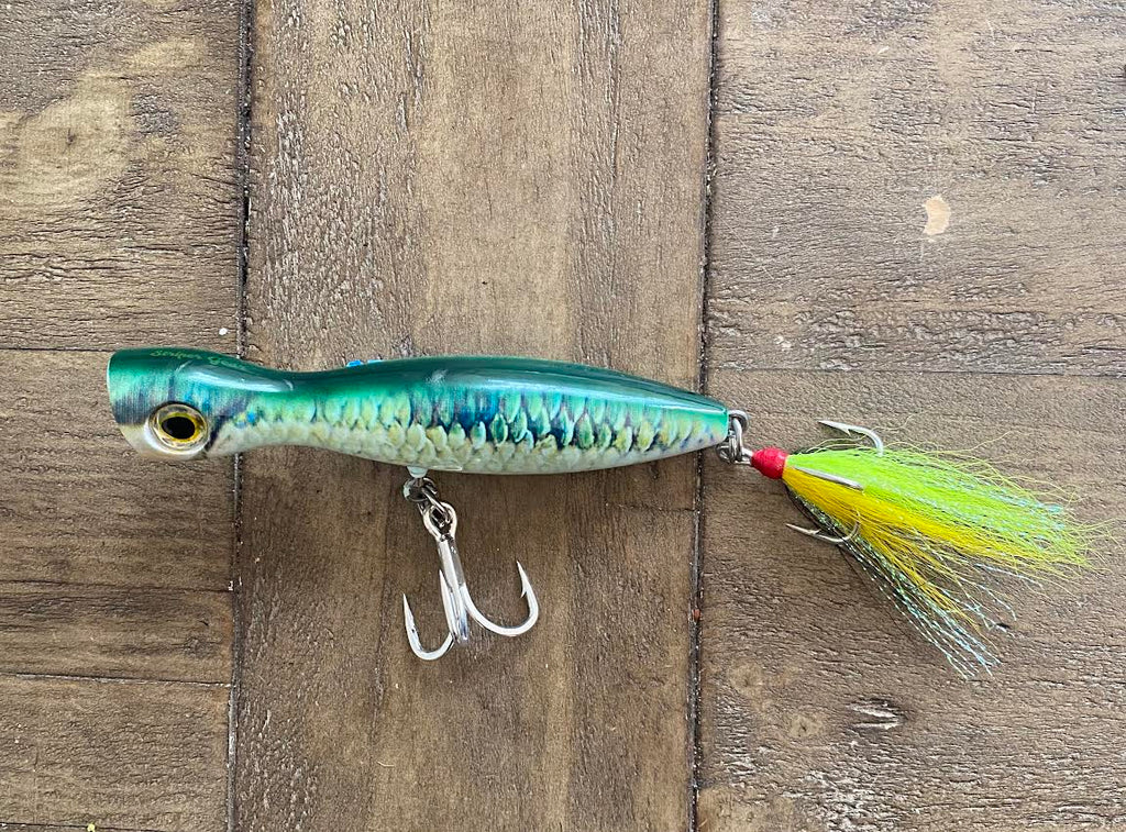 fish lure scales New-Fish Scales Sinking Popper: 5” 3.5 oz Yellow/Green/White Tuna & St – All or Nothing .US