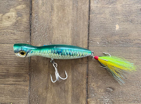 New-Fish Scales Sinking Popper: 5” 3.5 oz Yellow/Green/White Tuna & St – All or Nothing .US