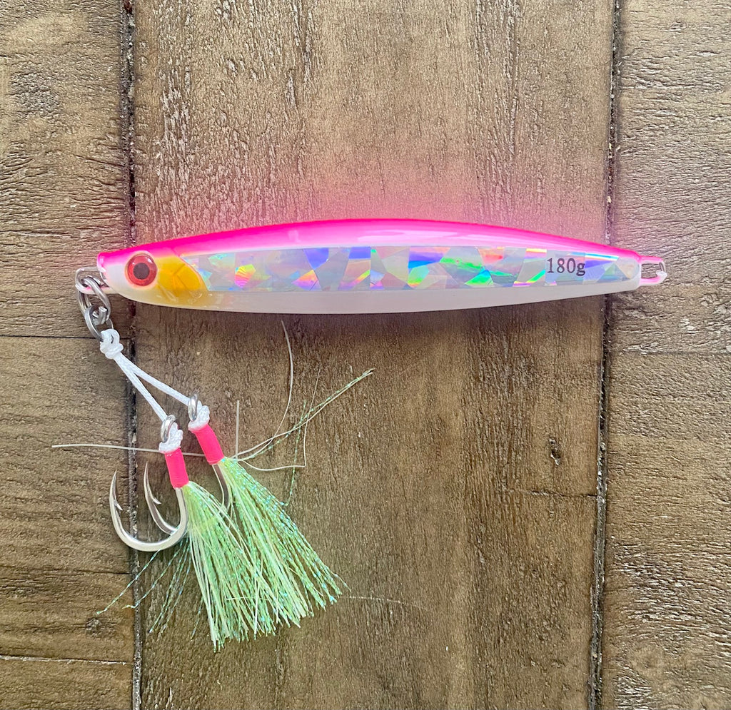 commercial tuna lift pole fishing jigs for sale Hogy Harness Jig, 8oz, Glow Bone angle reflections Johnny Jigs Tuna Tamer 6-Pack