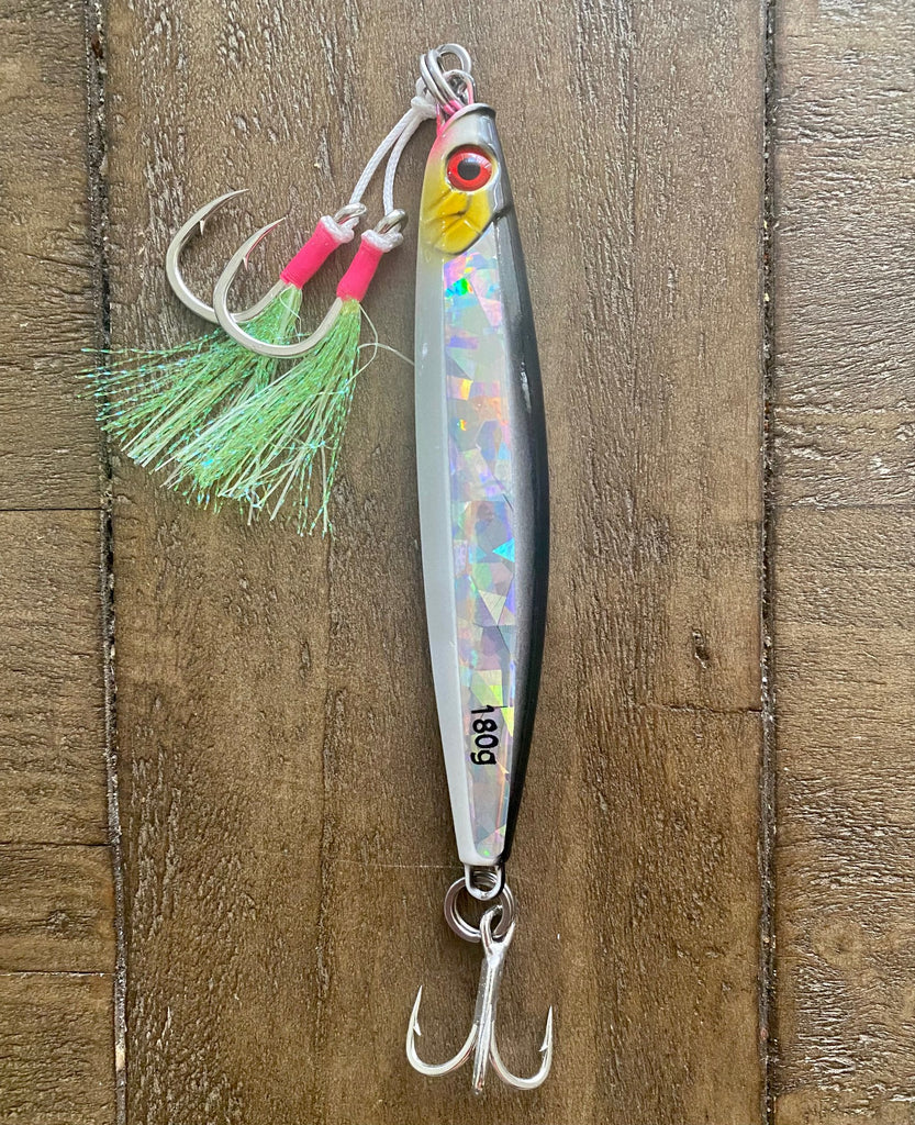 Jigs R Us Sardine Slow Pitch Jig Silver Glow 250g Rigged with Top