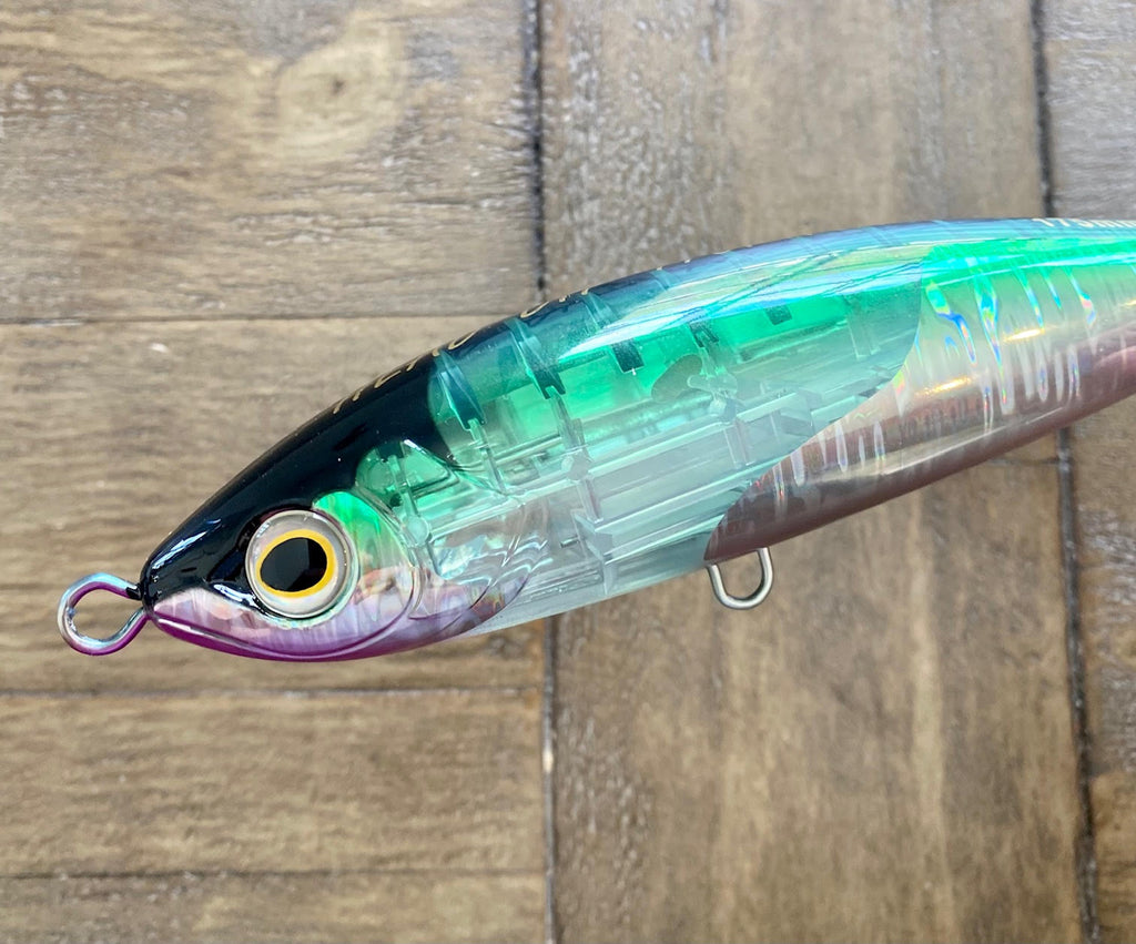 7' Blk/Green Stick-bait -Floating ,Clear Reflective/ Holographic