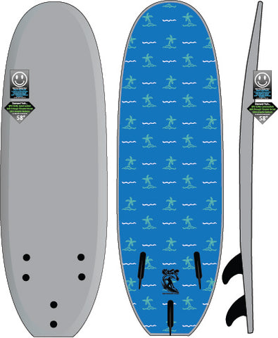 Grey Turq Palm Trees 58" Soft Surfboard